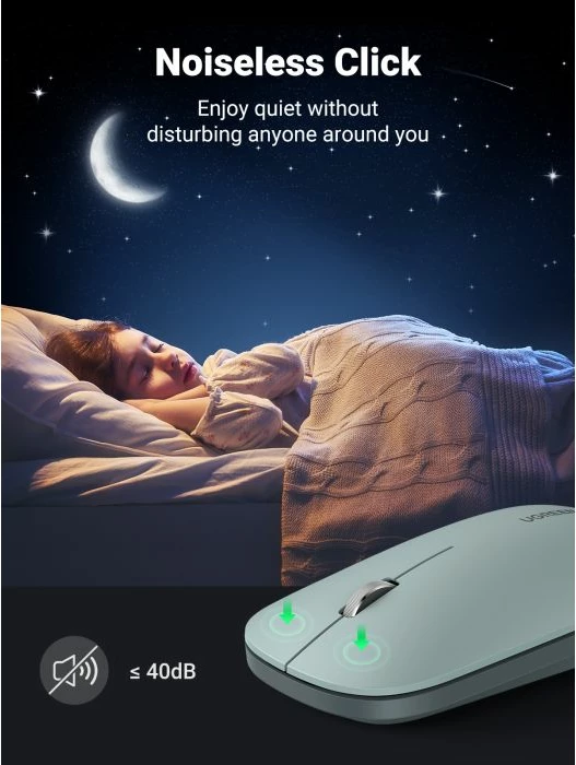 Maus wireless UGREEN 90374 2.4GHz 4000 DPI silent ultra i hollë, jeshile, me kuti