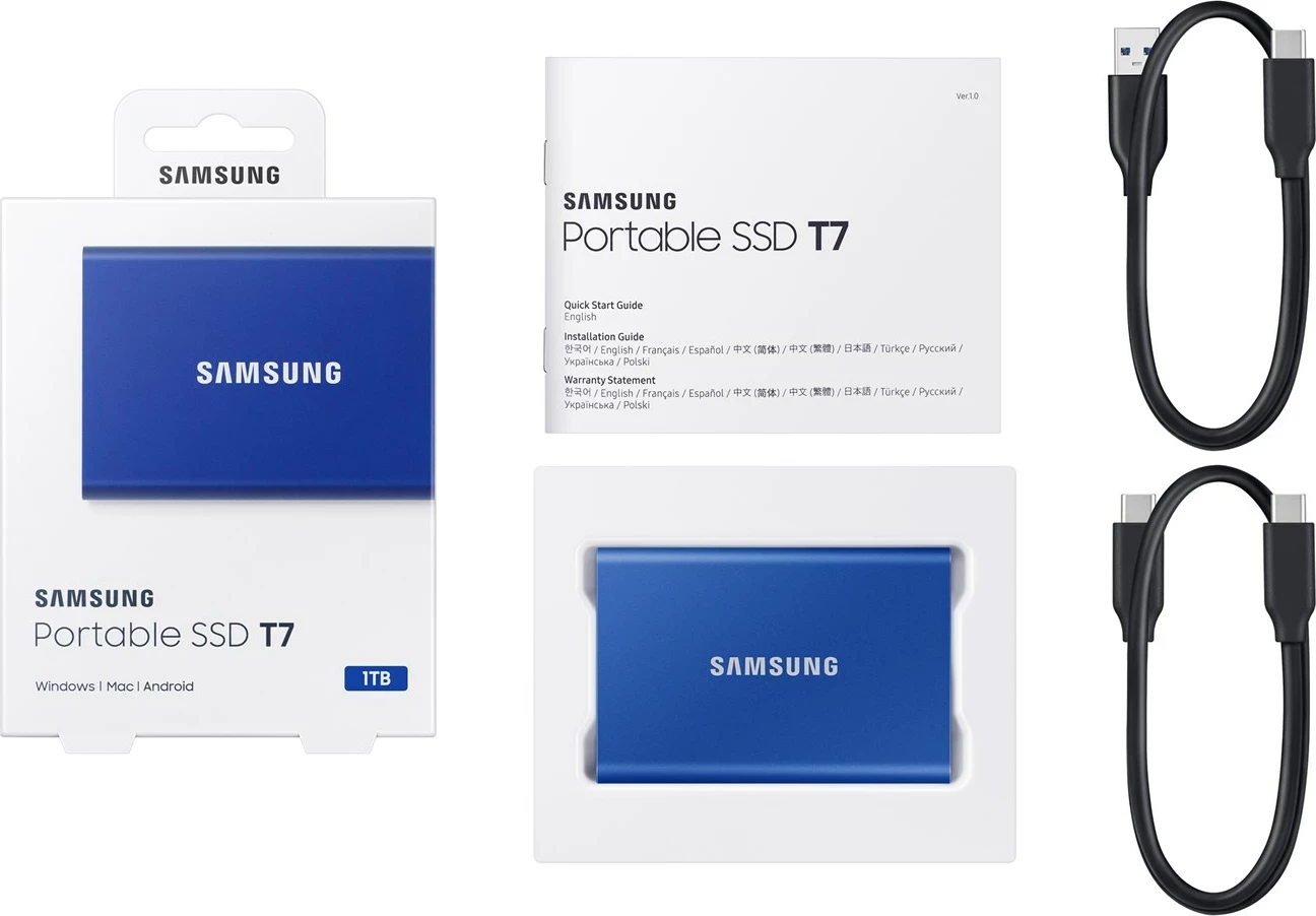 SSD i jashtëm Samsung T7, 1 TB, USB Type-C, Kaltër