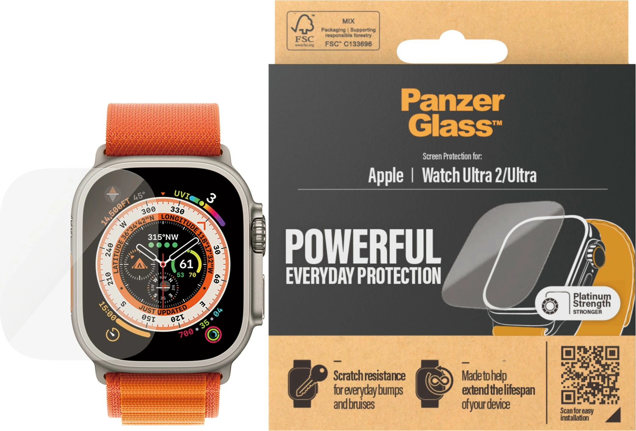 Mbrojtës ekrani PanzerGlass për Apple Watch Ultra 49mm, transparent