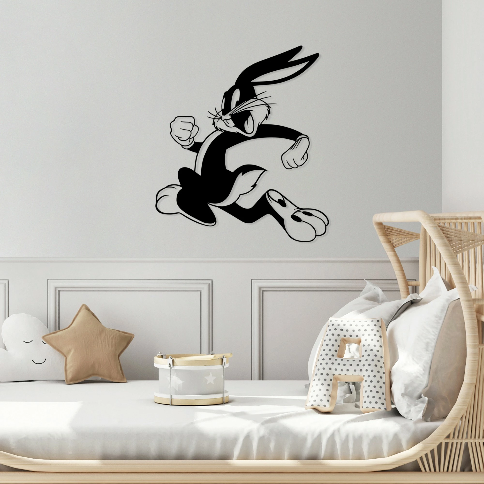 Aksesor dekorativ metalik për mur, Bugs Bunny 2, ngjyrë e zezë, 62x70cm