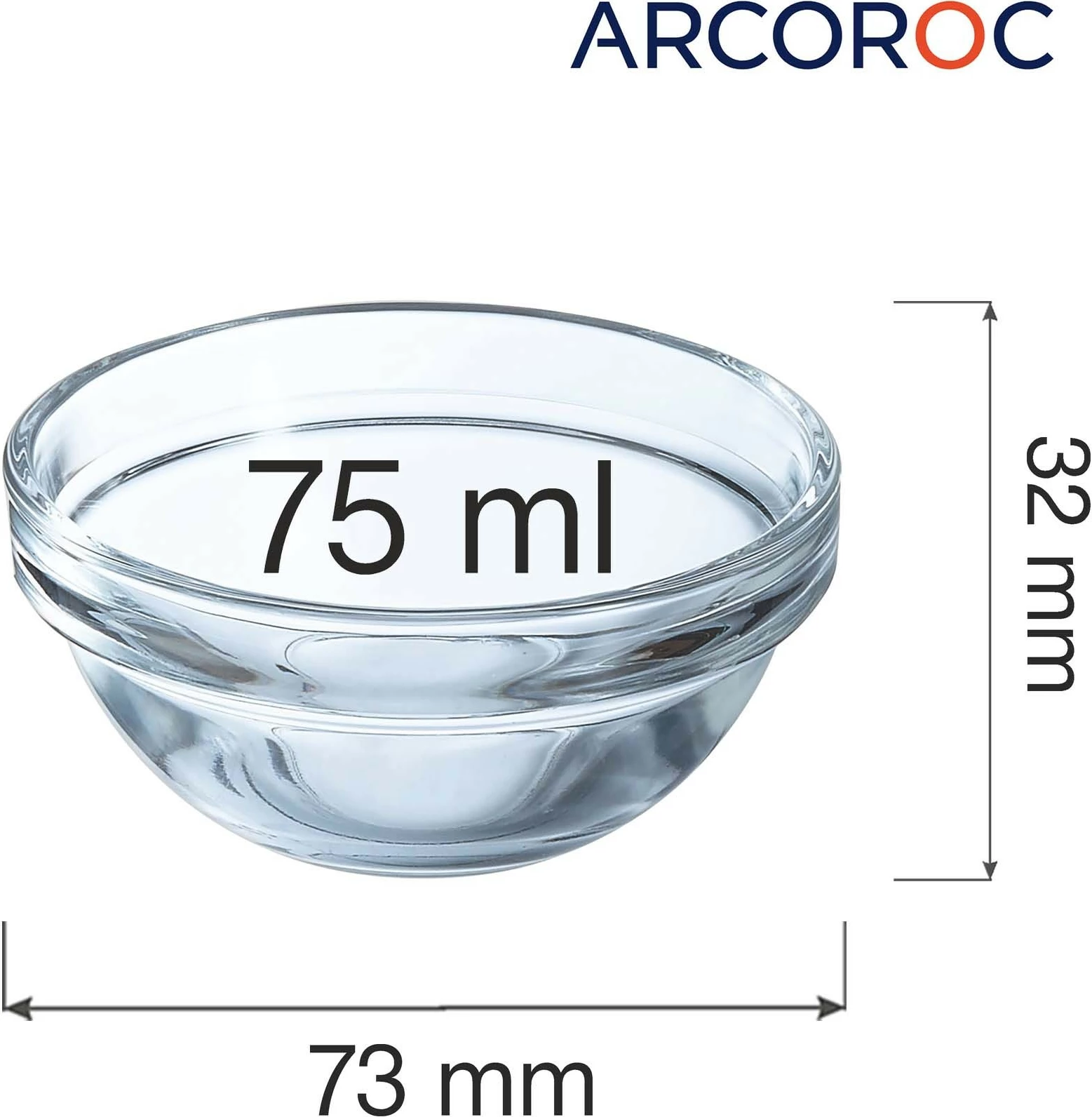 Tas i grumbullueshëm Arcoroc 75 ml, qelq i kalitur, transparent, set 6 copë