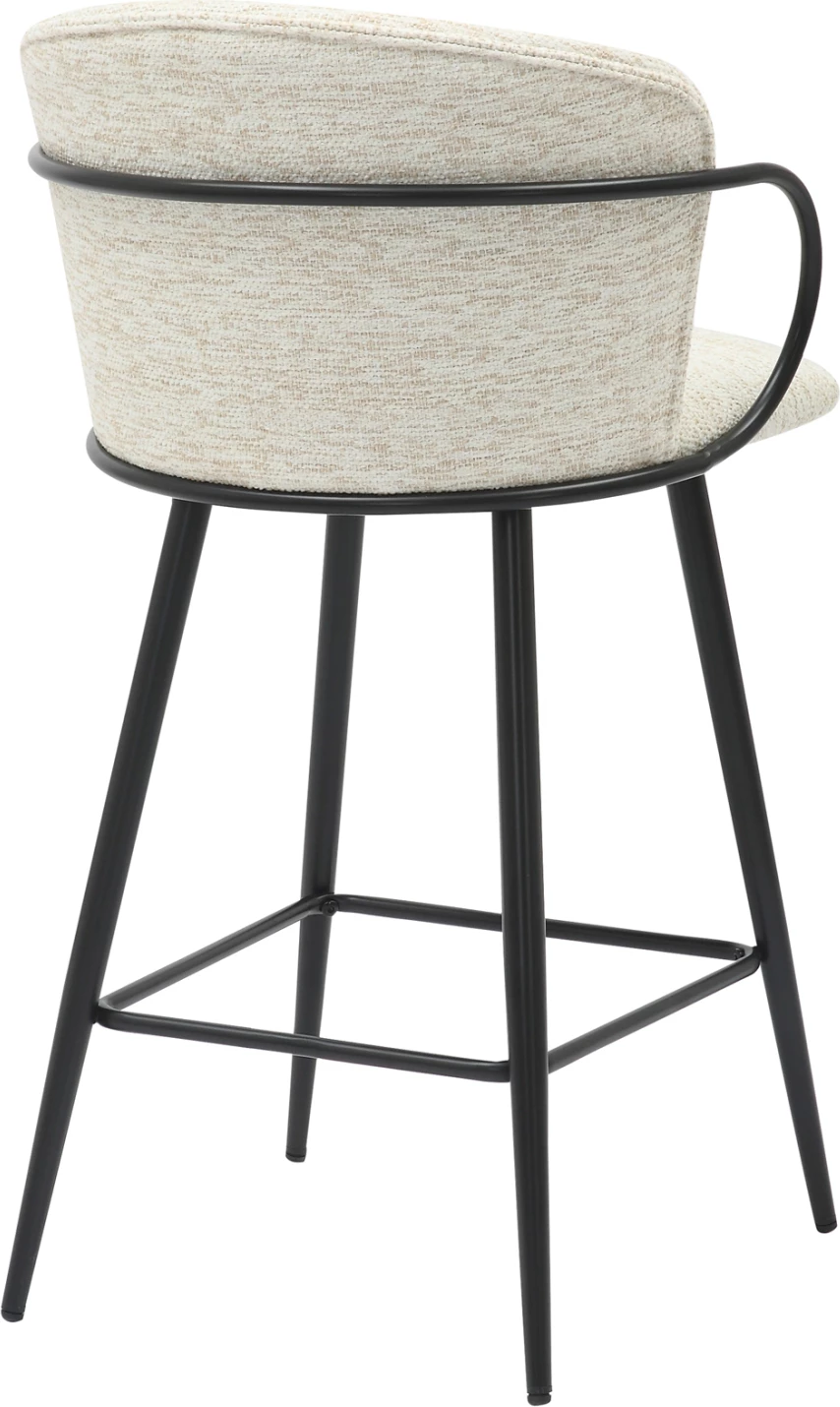 Karrige për bar, lartësi mesatare, NEBOR, FH9986.02, kornizë metalike e zezë, pëlhurë ecru, 53,5x51x90H cm, set prej 2 copash