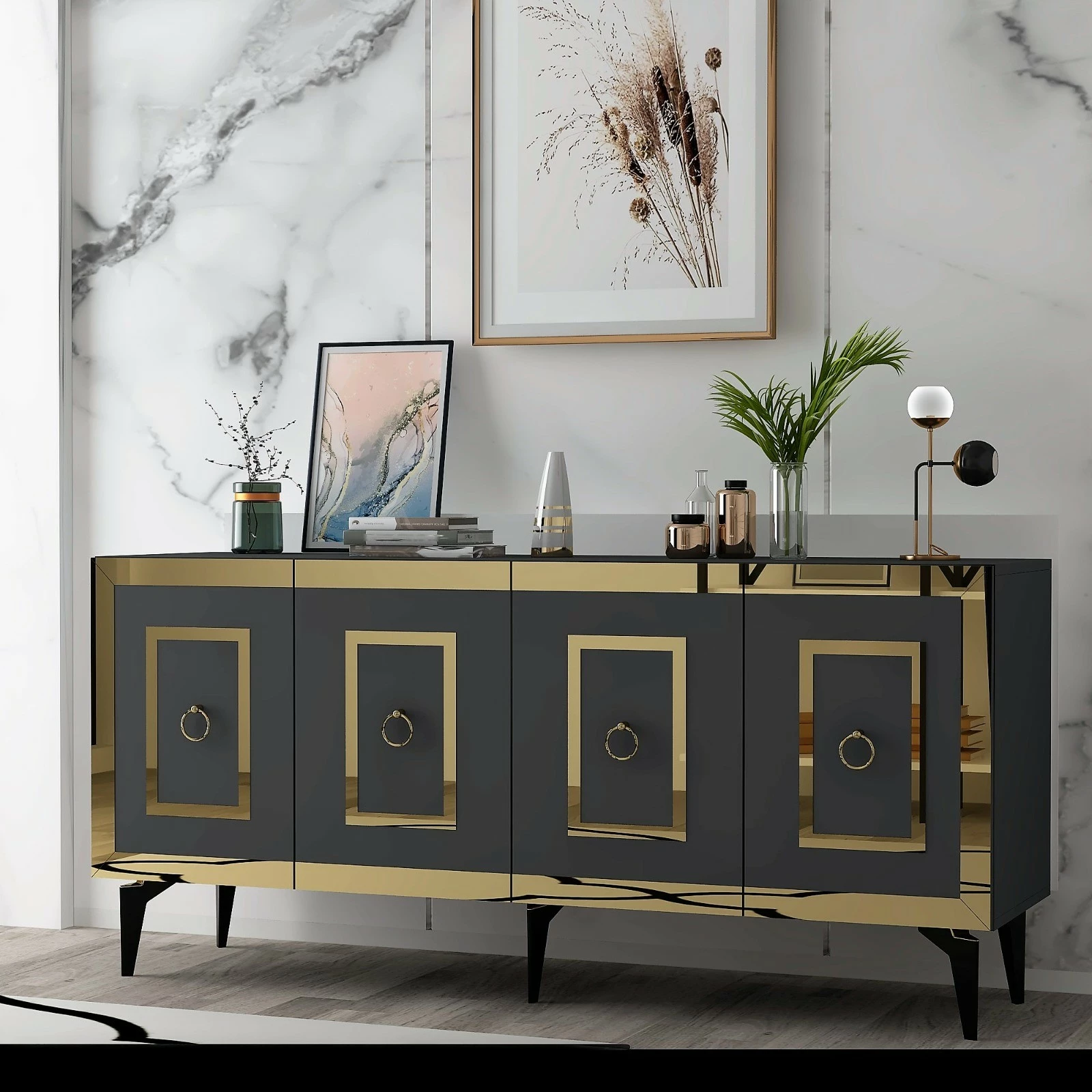 Konsolë Hanah Home, Karya, anthracite, gold