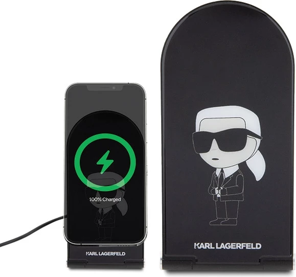 Karikues induktiv Karl Lagerfeld Ikonik MagSafe 2-në-1, 15W, i zi, palosshëm