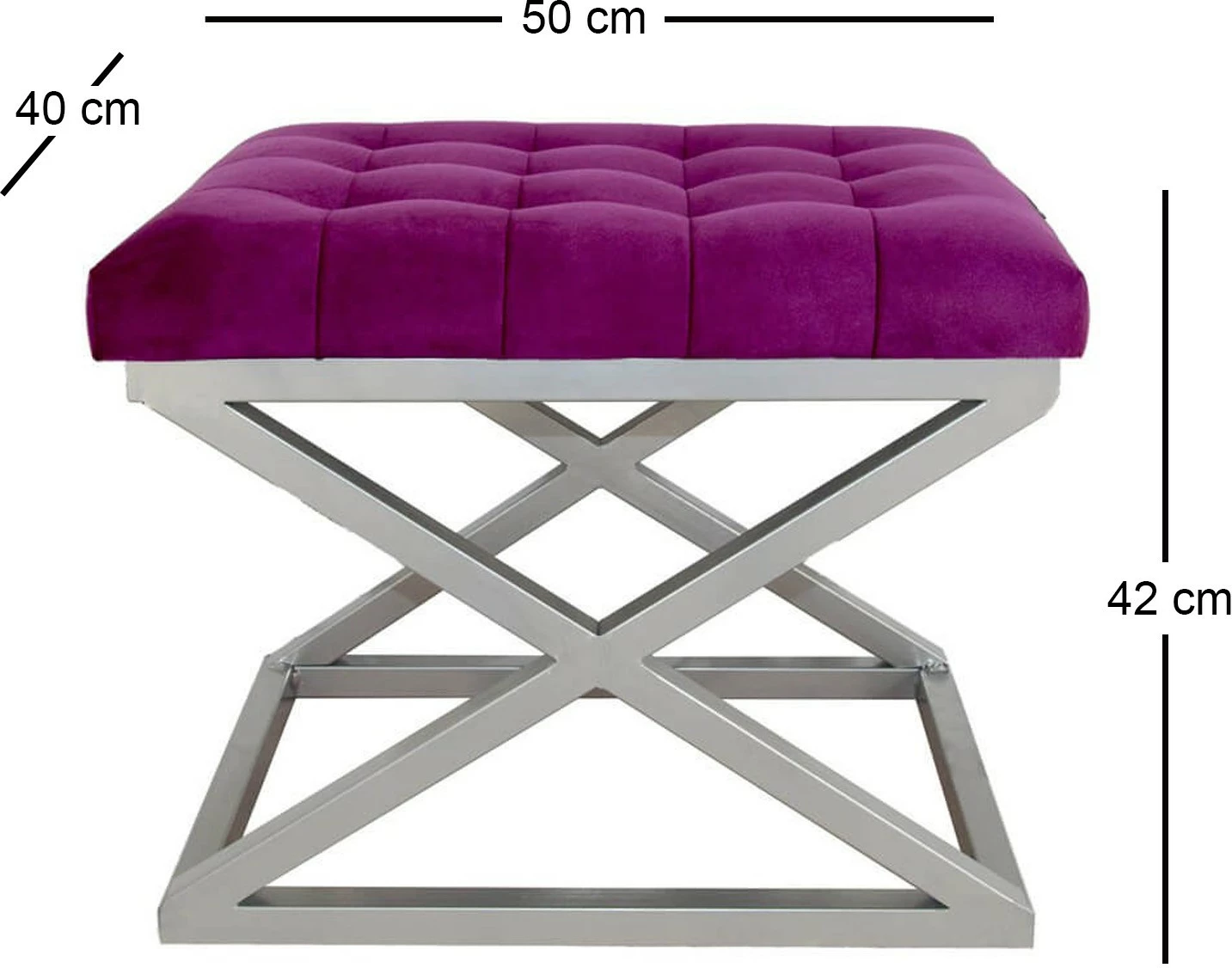 Pouf Atelier del Sofa, kornizë argjendi, material fuchsia