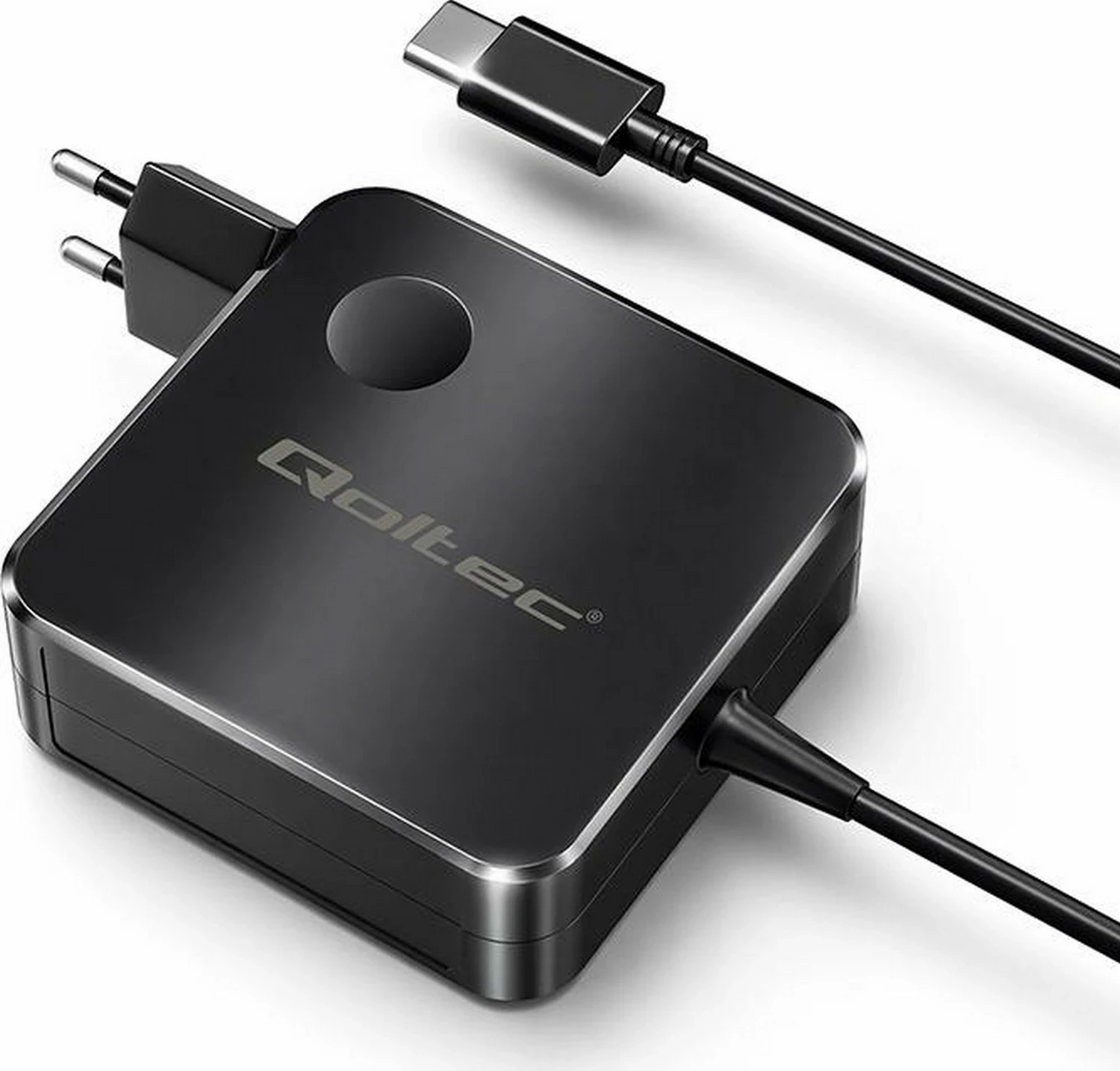 Karikues Qoltec 65W GaN, USB-C PD PPS, për laptop, MacBook, celular, e zezë