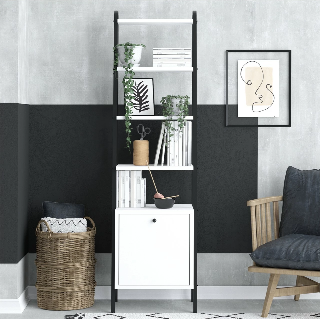 Raft librash Hanah Home Lisa, e zezë dhe e bardhë