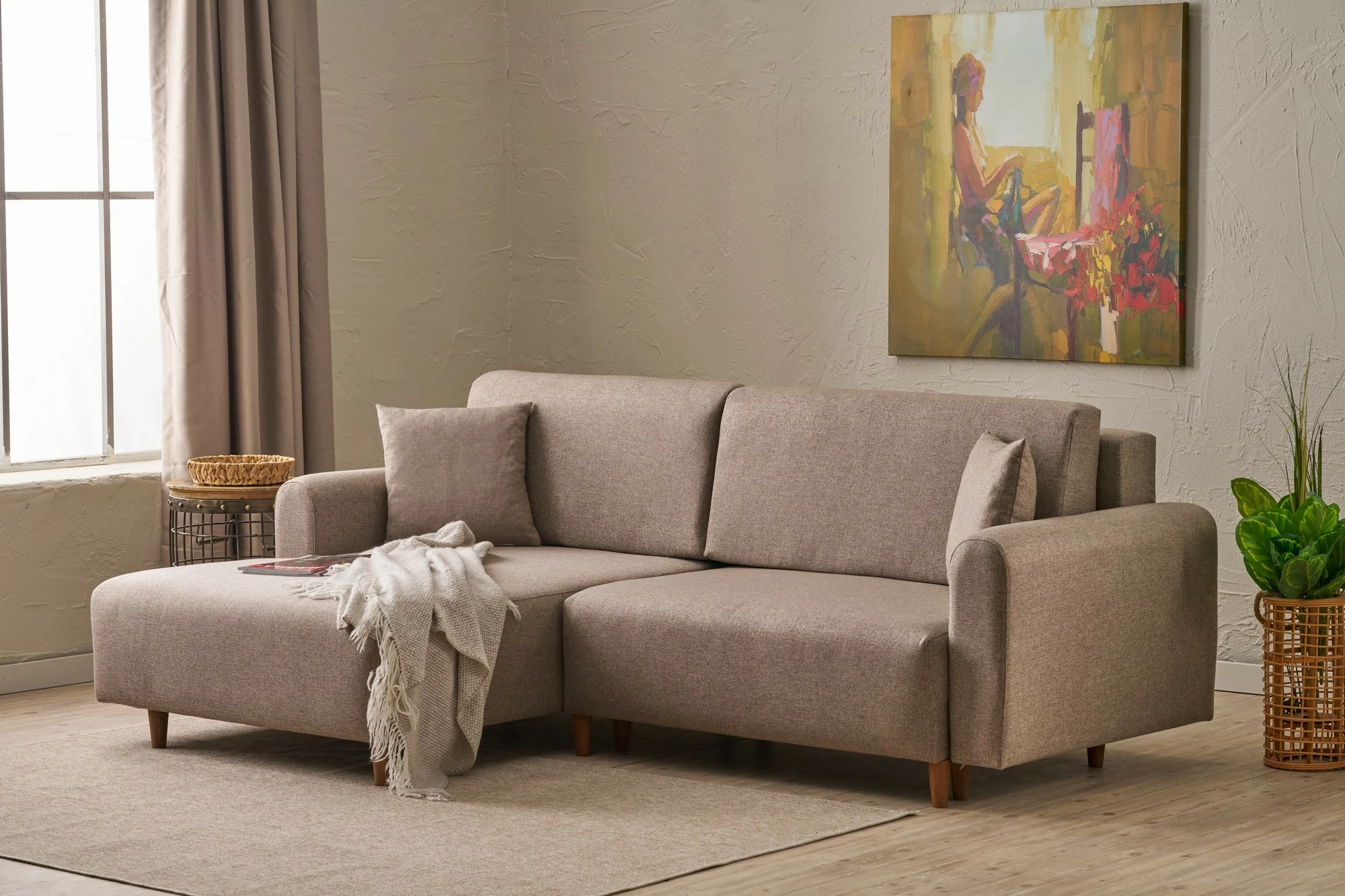 Kënd-sofë krevati Atelier del Sofa, kënd majtas, ngjyrë kafe