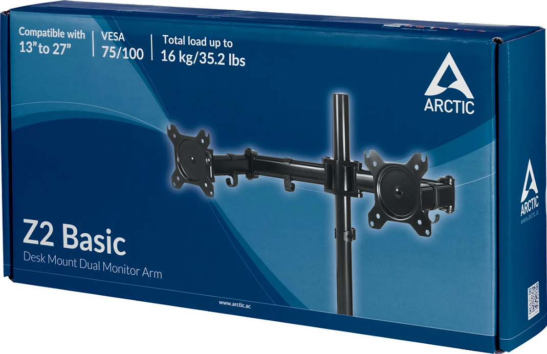 Mbajtës monitori ARCTIC Z2 Basic, Clamp, 16 kg, 33 cm (13"), 68.6 cm (27"), 100 x 100 mm, E zezë