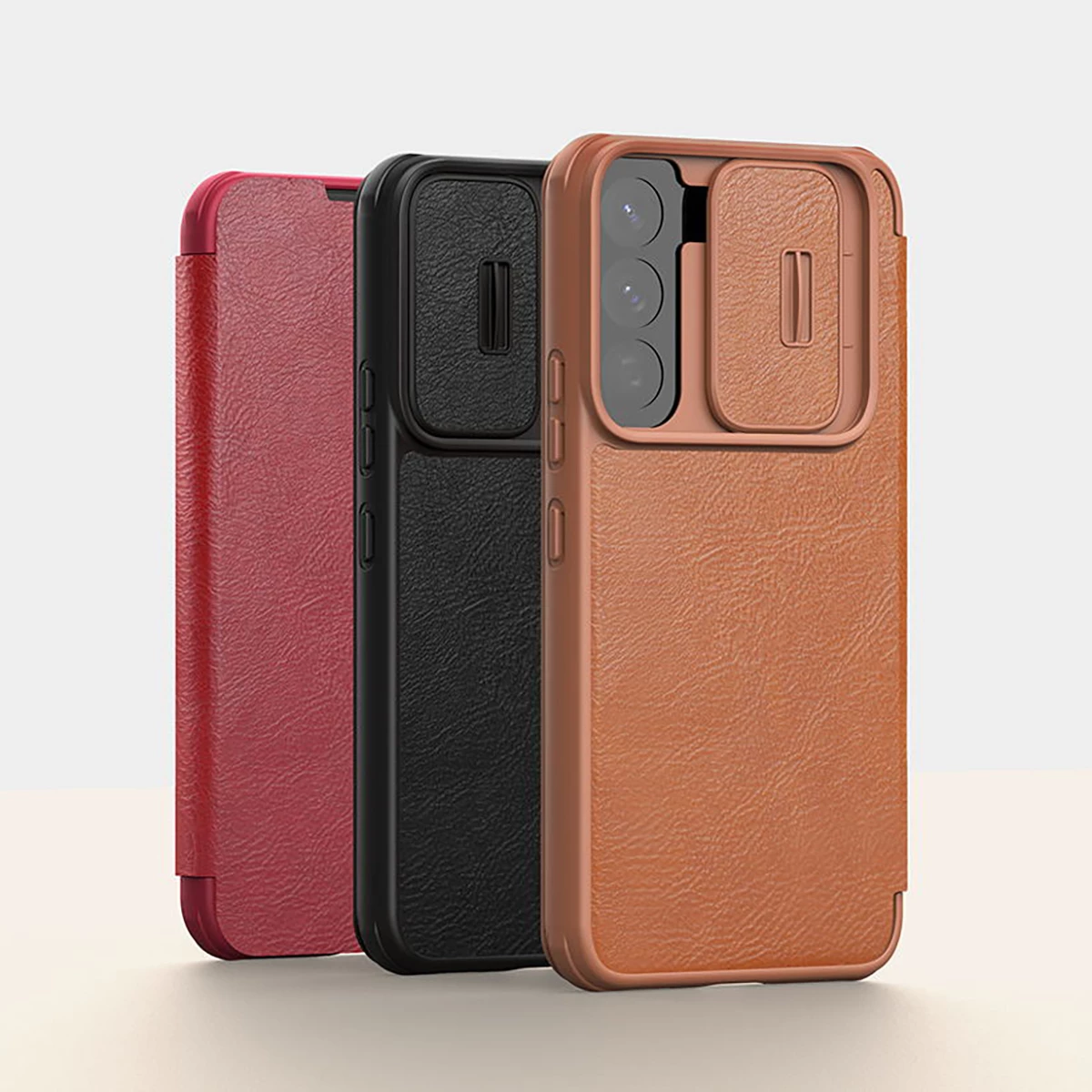 Mbështjellës Nillkin Qin Leather Pro Case për Samsung Galaxy S22+, me kapak dhe mbrojtës kamere, i zi