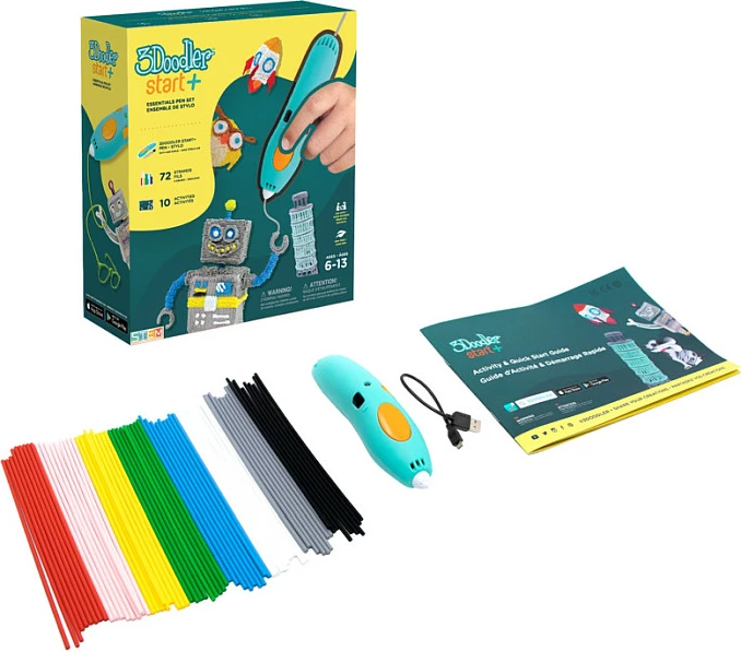 Pena 3D 3Doodler Start Plus, ECO kartrixhe 2.5 mm, USB, për fëmijë 6+, turkeze/verdhë