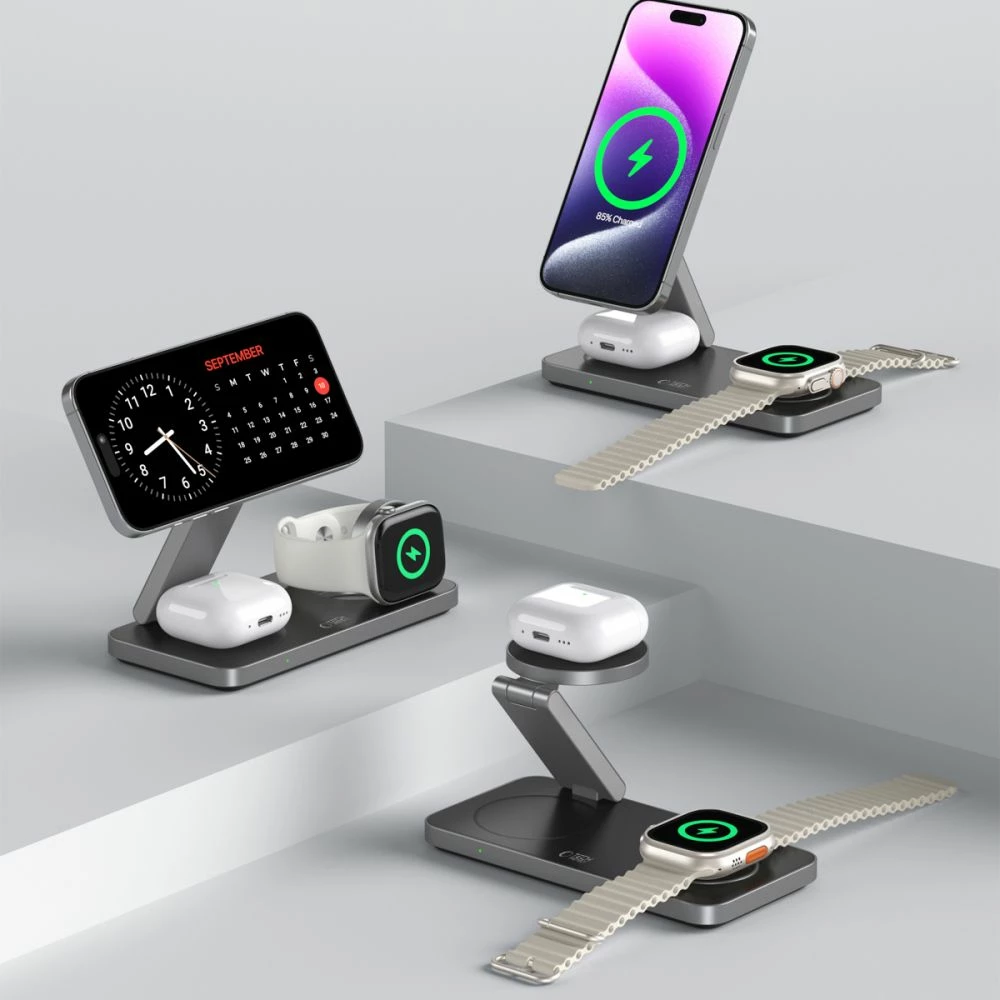 Karikues induktiv 3-në-1 Tech-Protect QI15W-A47 me MagSafe, USB-C, i zi