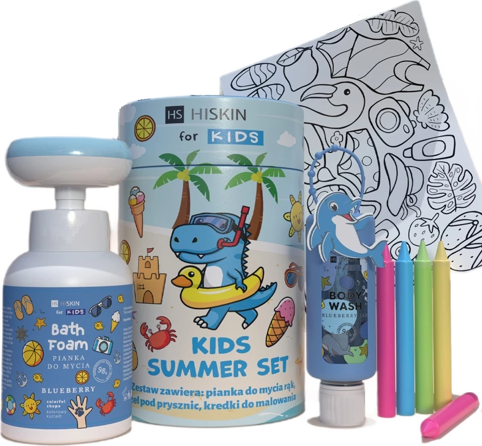 Set për banjë për fëmijë HiSkin Summer Blue, 75ml + 300ml + 5 lapsa + libër për ngjyrosje