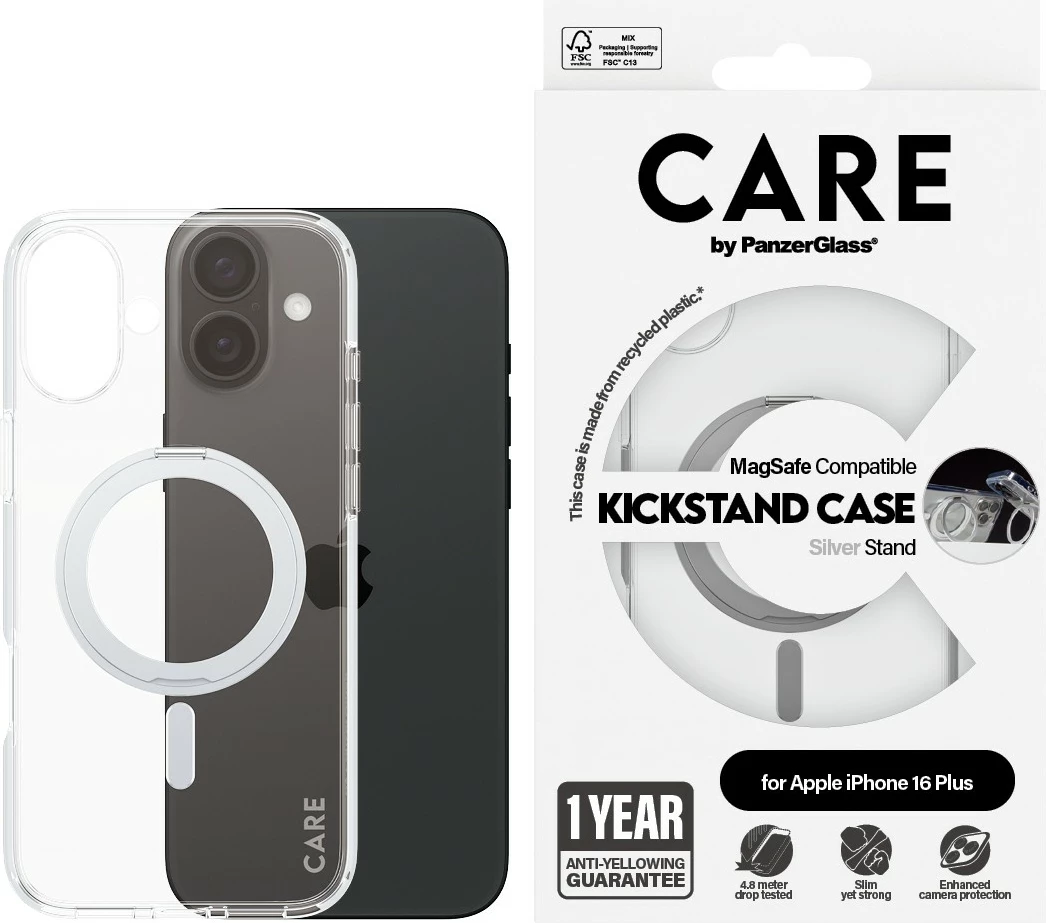 Mbështjellës PanzerGlass CARE Case, MagSAFE, për iPhone 16 Plus, transparent