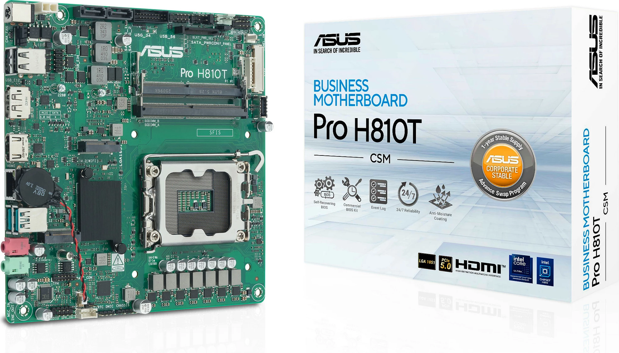 Pllakë amë ASUS Pro H810T-CSM, LGA1851, Intel H810, DDR5 SO-DIMM, Thin Mini-ITX
