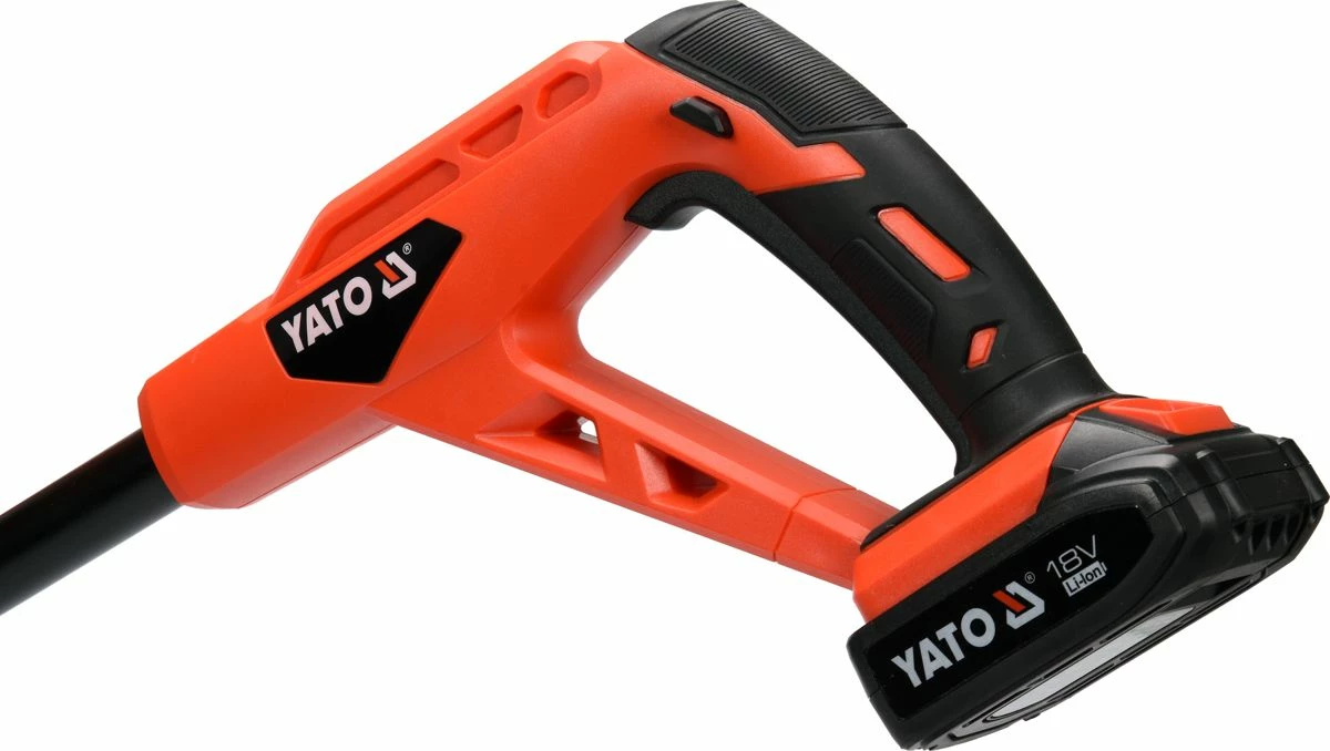 Trimer bari me bateri Yato YT-82830 18V 2Ah 30cm, set me bateri + karikues, kuqe/zezë