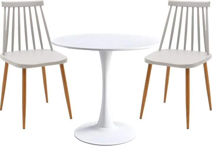 Set tavoline me karrige për drekë Elijah-Aurora, 3 copë, ngjyrë bardhë-gri, Φ60x74cm