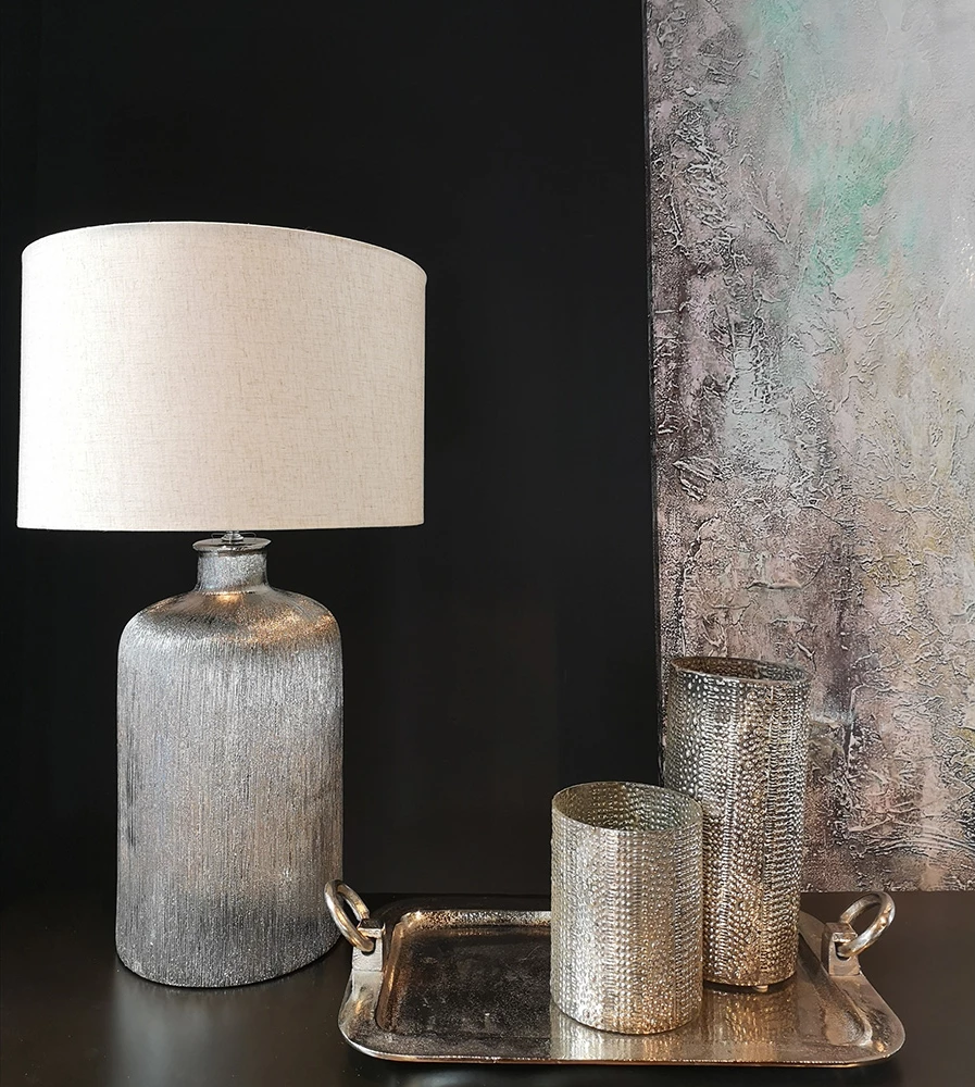 Tabaka dekorative me doreza, alumin, ngjyrë argjendi, 46x32x6cm