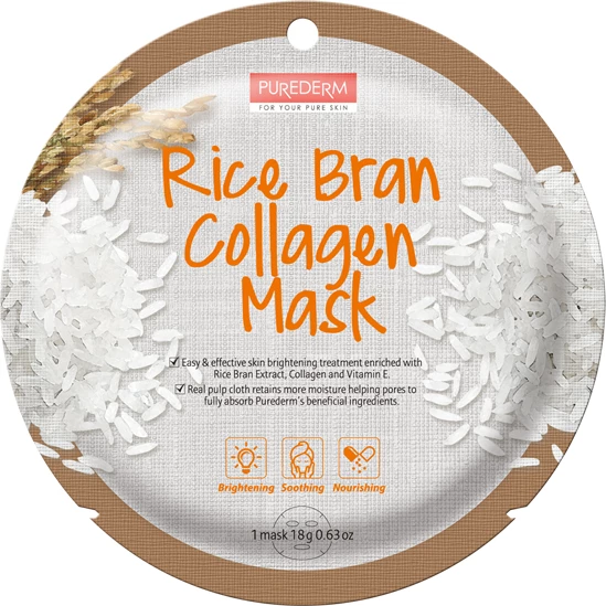 Maskë fytyre Purederm Rice Bran Collagen Mask për femra 18g