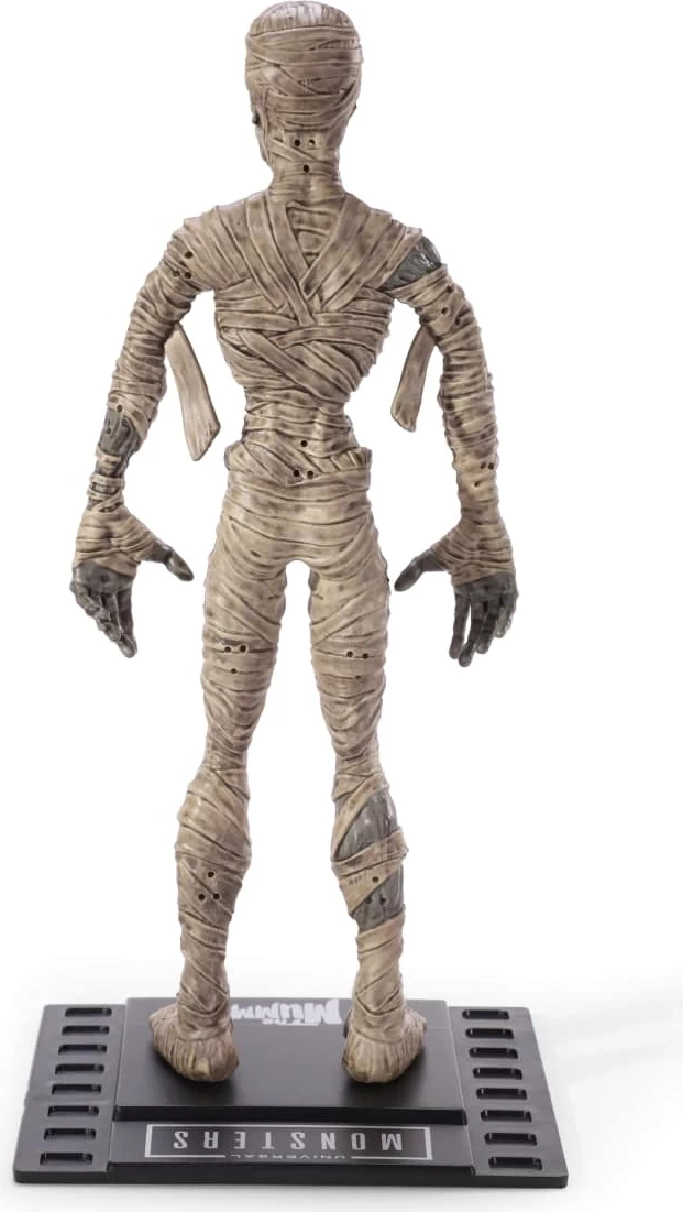 Figurinë NOBLE COLLECTION Bendyfigs Universal Monsters Mummy 19 cm me stendë, bezhë