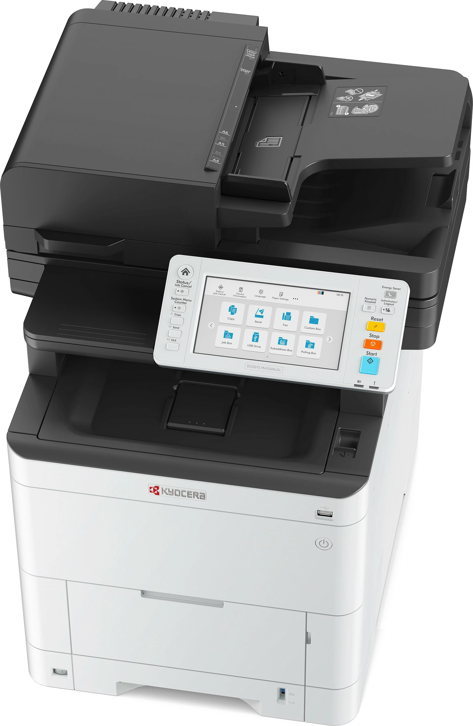 Printer multifunksional Kyocera ECOSYS MA3500cifx, me ngjyra, Duplex, LAN/USB, skanim/kopje/faks, gri/zi