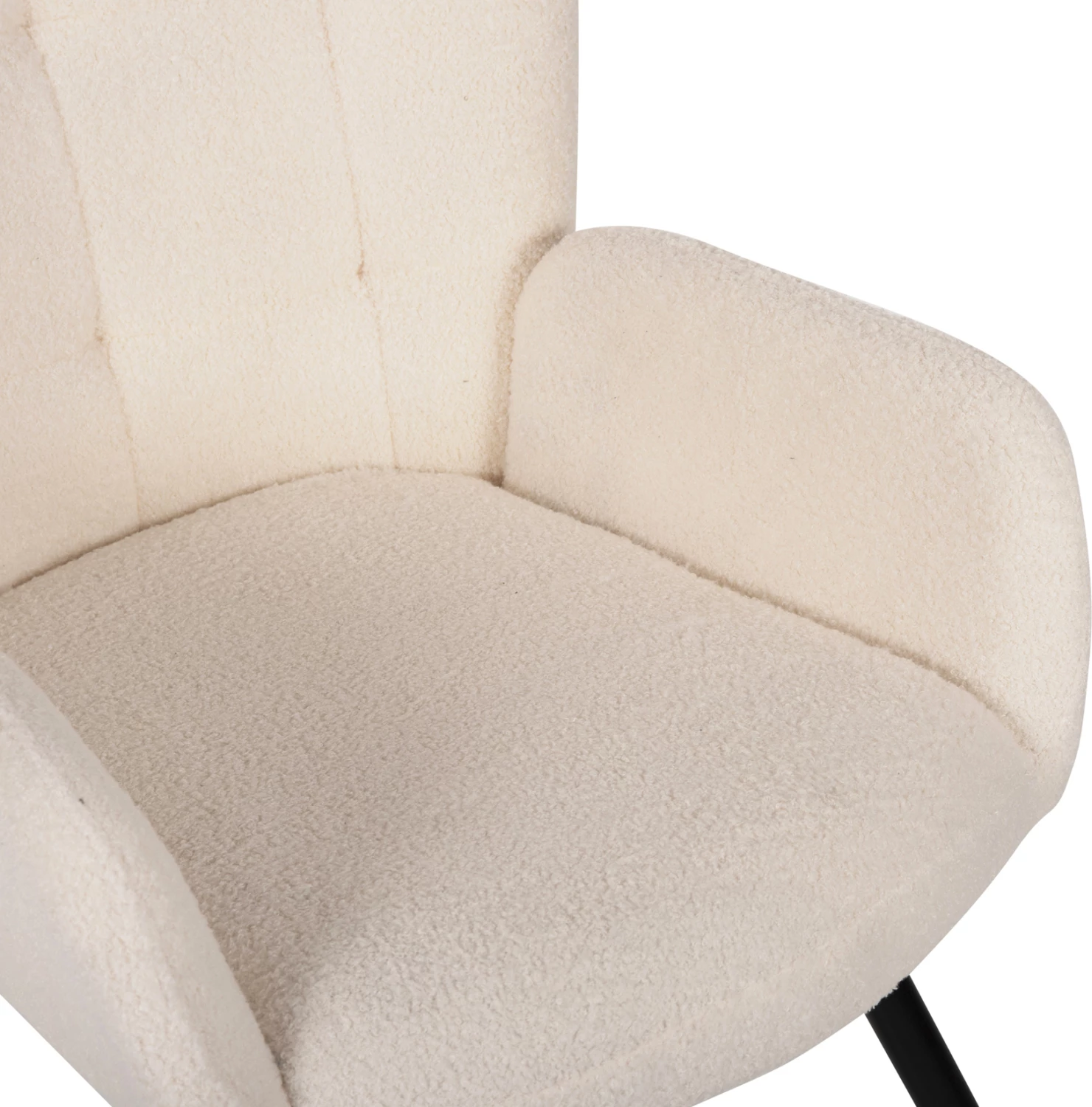 Fotel CRAWLEY me tabure, stof boucle i bardhë, këmbë metalike të zeza, FH8918.25, 70x74x105cm