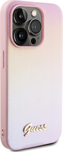 Mbështjellës Guess GUHCP15XPSAIRSP për iPhone 15 Pro Max 6.7", Saffiano Iridescent Script, rozë