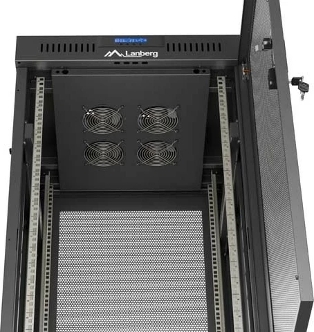Kabinet rack LANBERG 19" 24U 600x600, standing, dyer të perforuara, me rrota, i zi