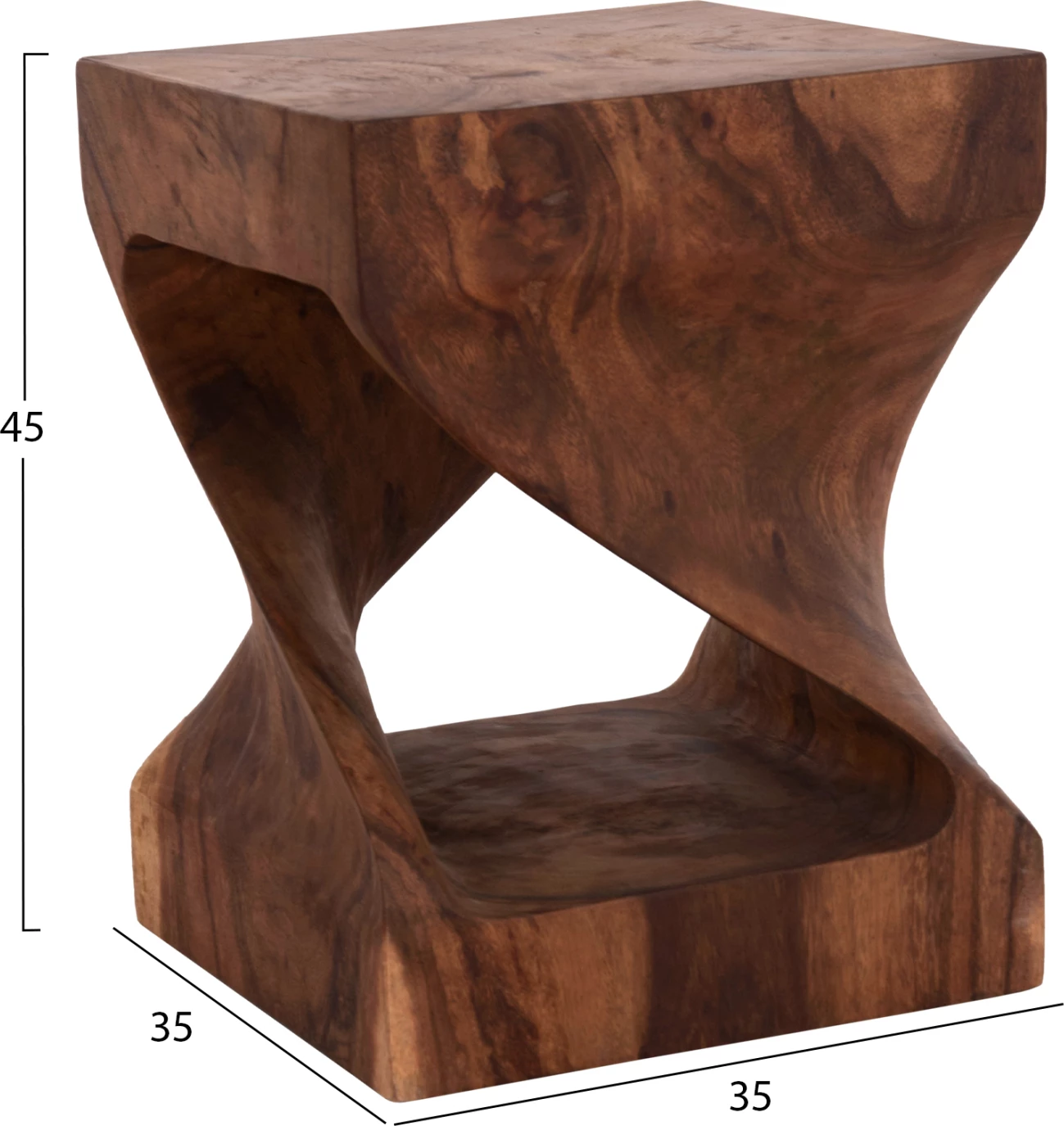 Karrige për bar GEBO, dru suar, ngjyrë natyrale e errët, katrore, 35x35x45cm