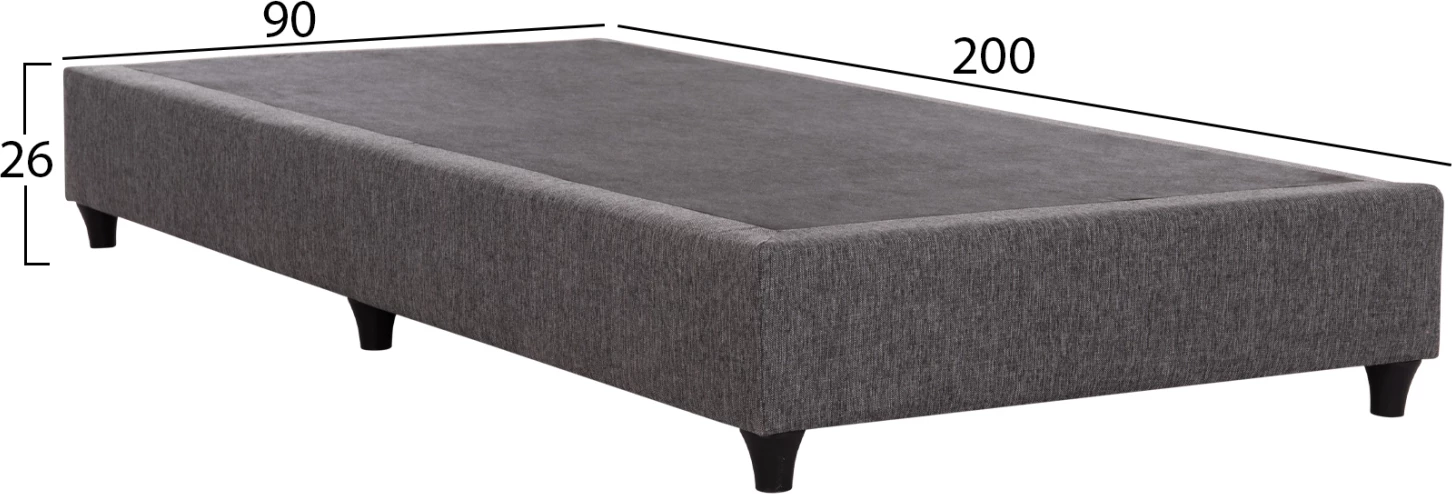 Shtrat njësh SIGGY, stof gri, pa hapësirë magazinimi, për dyshek 90x200cm