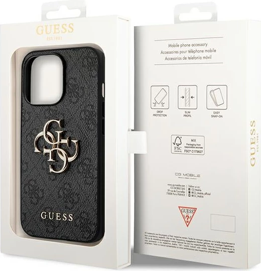 Mbështjellës Guess GUHCP14L4GMGGR për iPhone 14 Pro 6.1", hardcase, 4G Big Metal Logo, gri