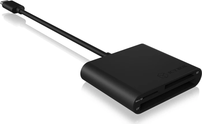 Lexues kartash ICYBOX IB-CR301-C3 USB-C 3.2 Gen 1 (5Gb/s) për CF/SD/microSD, kabllo 15cm, i zi