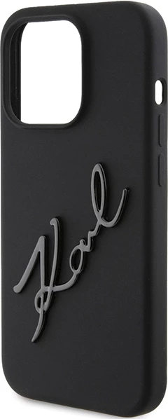 Mbështjellës Karl Lagerfeld Silicone Karl Script për iPhone 15 Pro, i zi