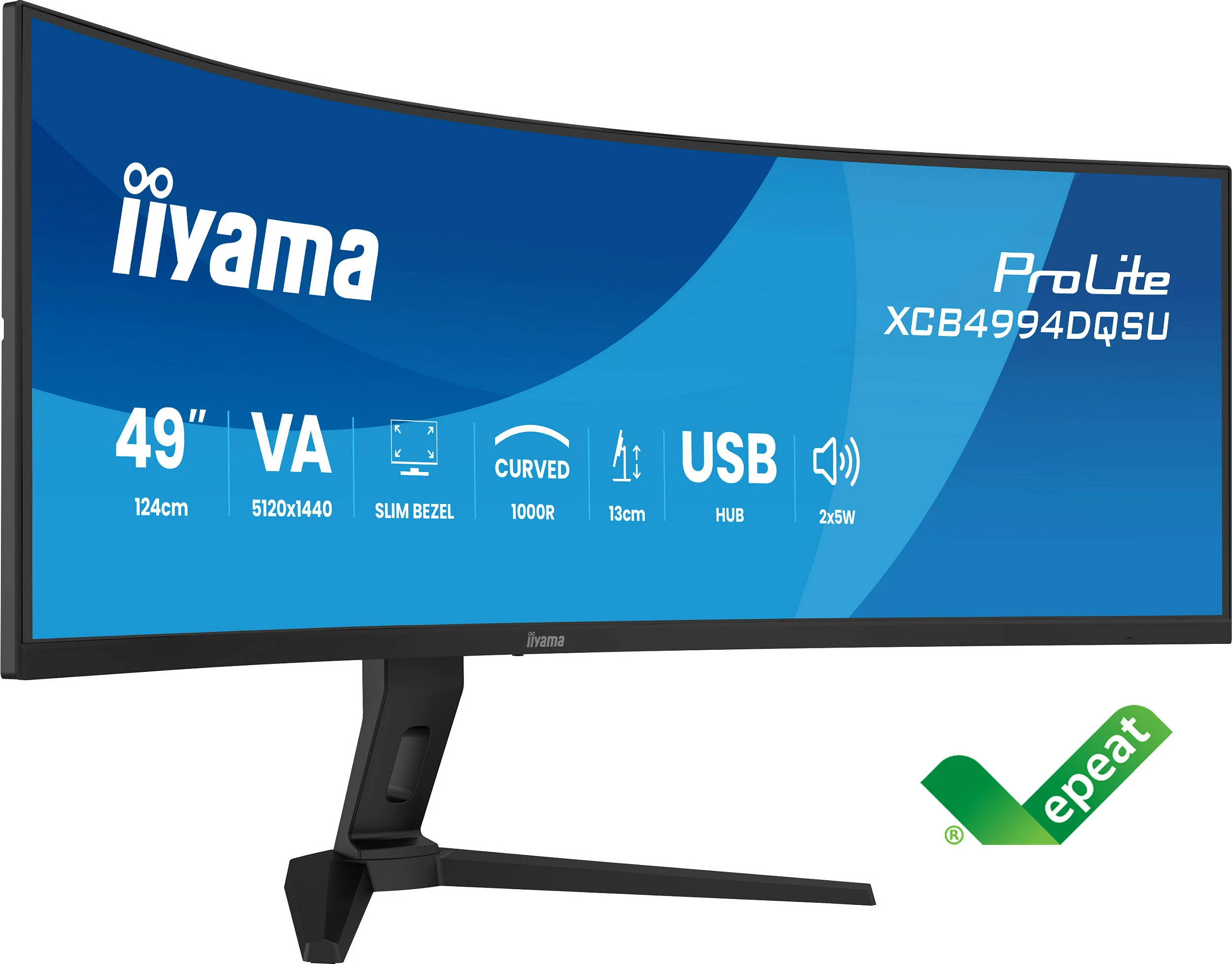 Monitor iiyama ProLite XCB4994DQSU-B1, 49", Dual QHD 5120x1440, 120Hz, 2ms, VA, i lakuar, HDR, i zi
