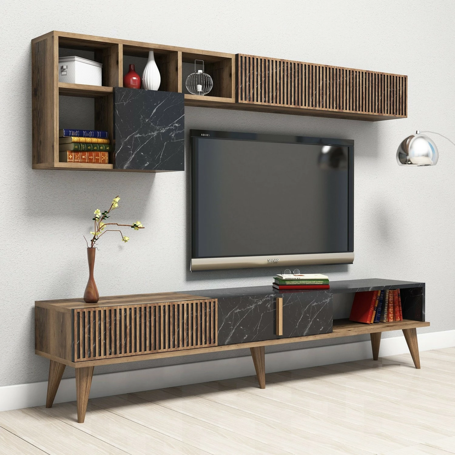 Komodë TV Hanah Home, Milan, ngjyrë arre dhe e zezë