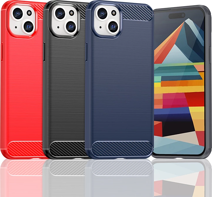 Mbështjellës Hurtel Carbon Case për iPhone 15 Plus, TPU, Blu