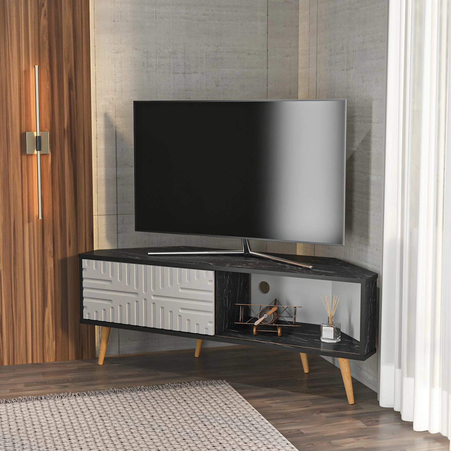 Komodë TV Skye Decor, ngjyrë e zezë, e bardhë