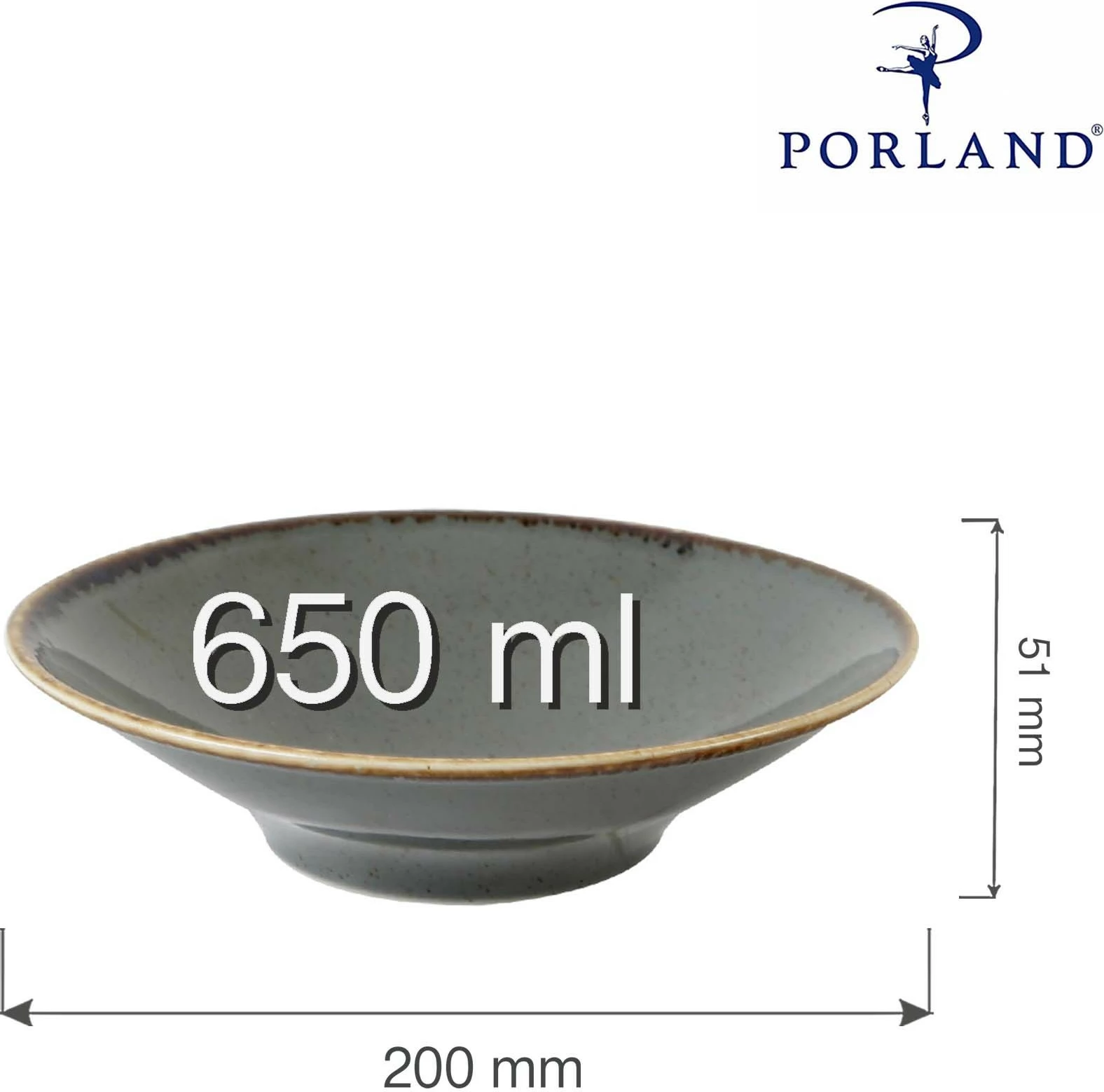 Pjatë e thellë Porland Seasons Stone 200 mm, 650 ml, porcelan, set 6 copë, gri e errët