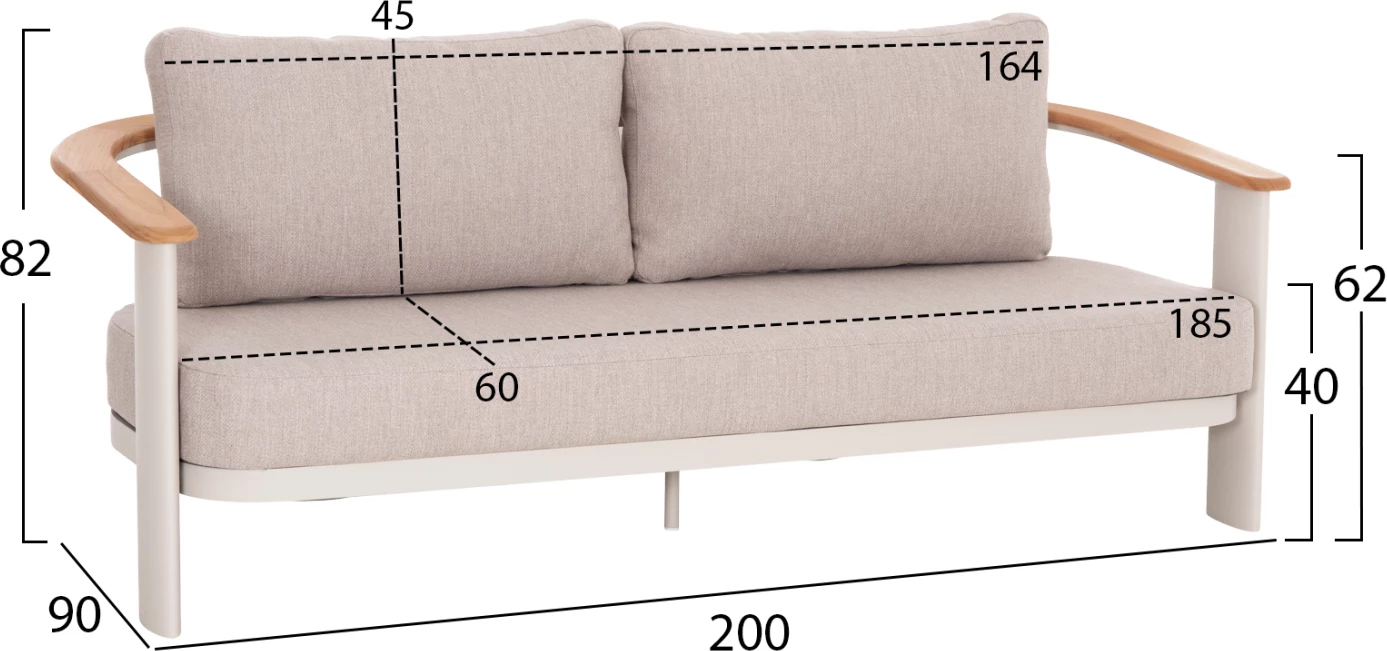 Set lounge për jashtë, 4 pjesë, kornizë alumini, material olefin bezhë, dru tik, ROMAN CD6425.02
