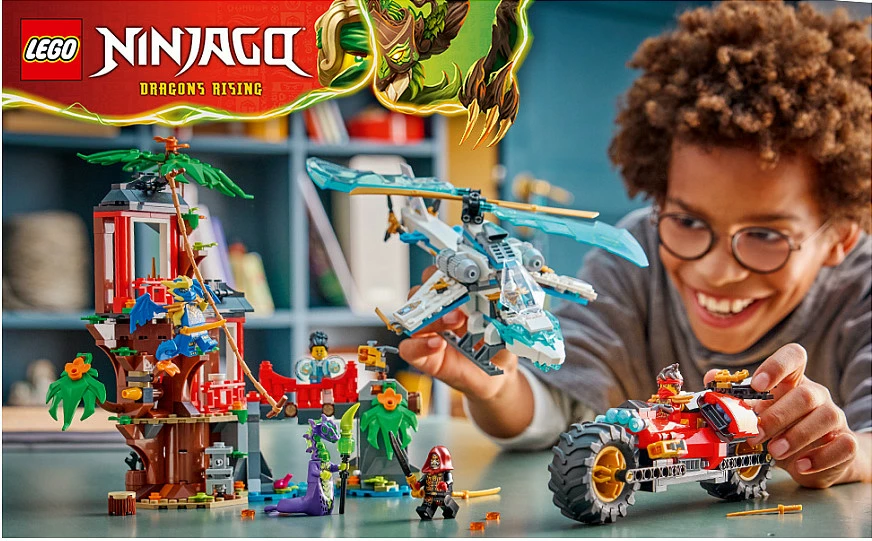 Set ndërtimi LEGO NINJAGO 71857 Ninja Vehicle Tree House Battle, 642 pjesë, 6 minifigura, multikolor