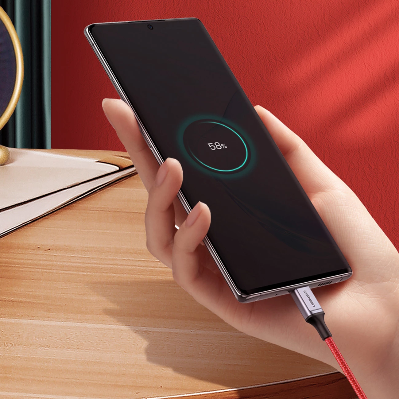 Kabllo USB-C në USB-C Ugreen US294, 1m, 3A, 480Mb/s, Kuqe