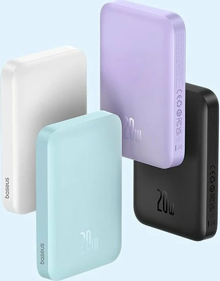 Powerbank Baseus Magnetic Mini Air 6000mAh 20W, karikim wireless magnetik, me kabllo USB-C në USB-C 30cm, i zi