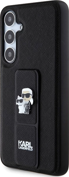 Mbështjellës Karl Lagerfeld Gripstand Saffiano Karl&Choupette Pins për Samsung Galaxy S24+, i zi