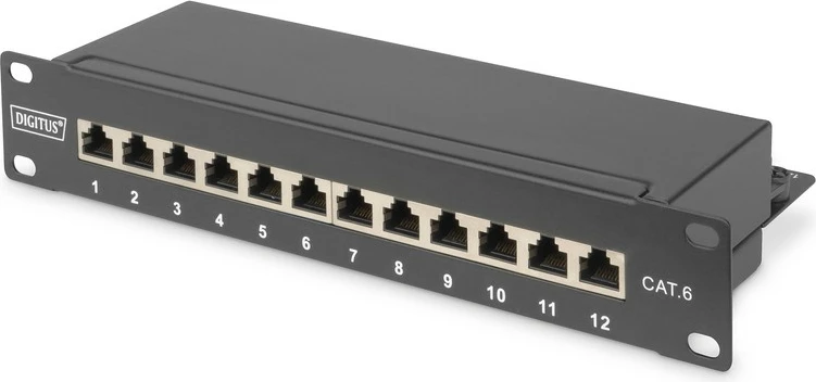 Patch panel Digitus DN-91612S, 12 porta, CAT 6, 10", 1U, e zezë