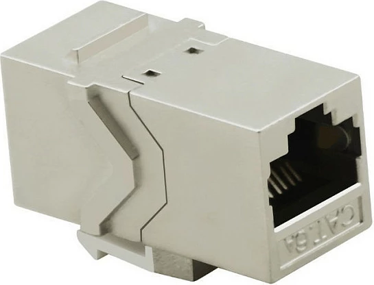 Modul Keystone Helos Cat6a RJ45, femër-femër, 500MHz, PoE, argjend