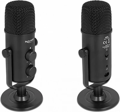 Mikrofon USB DeLOCK, dy kapsula, dalje 3.5 mm për kufje, kontroll volumi, Quick-Mute, i zi