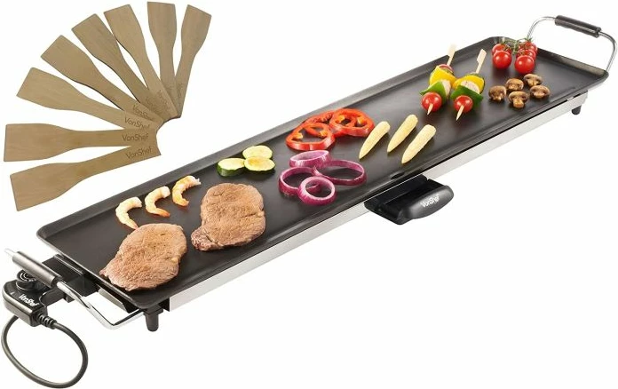 Grill Teppanyaki VonShef 2013062, 2000W, XXL 90x23cm, pllakë alumini me veshje Teflon, e zezë