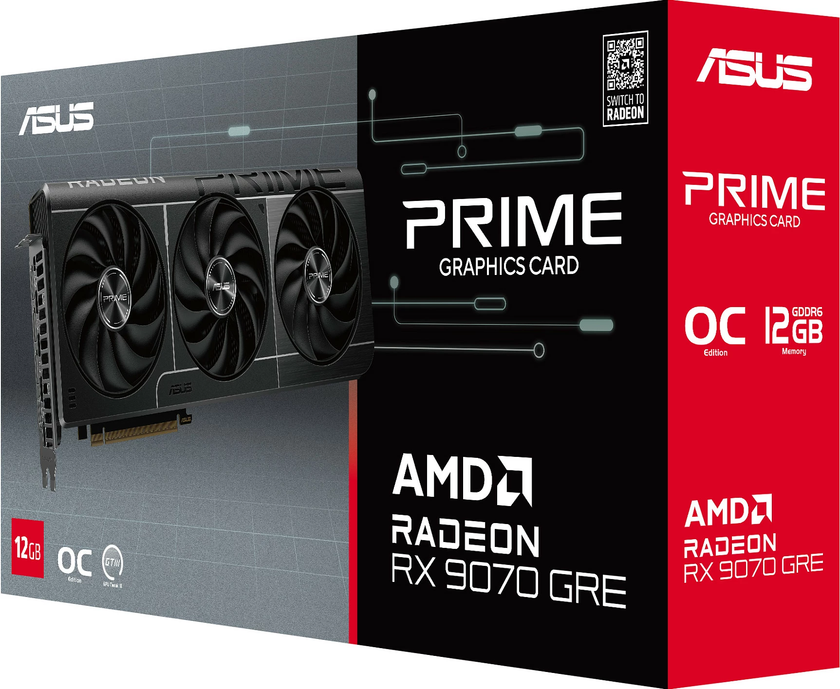 Kartelë grafike ASUS PRIME OC Radeon RX 9070 GRE, 12GB GDDR6, PCIe 5.0, me ngjyra