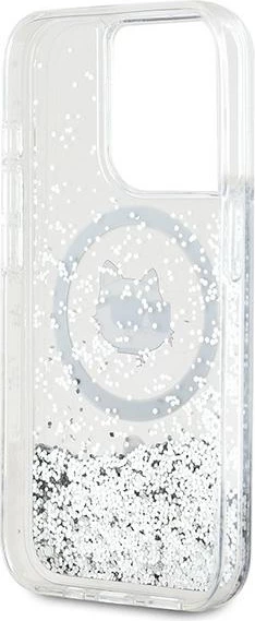 Mbështjellës Karl Lagerfeld Liquid Glitter Choupette Head MagSafe për iPhone 15 Pro Max, Transparent