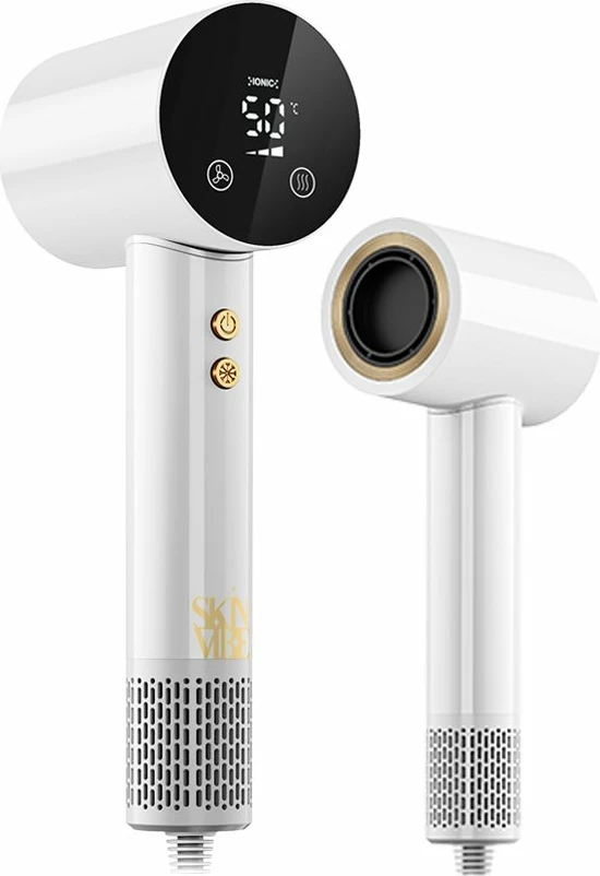 Tharëse flokësh SkinVibe Libra AirLoom SV-002WH 1500W me jonizim, ekran LCD, 3 aksesorë magnetikë, bardhë-ari